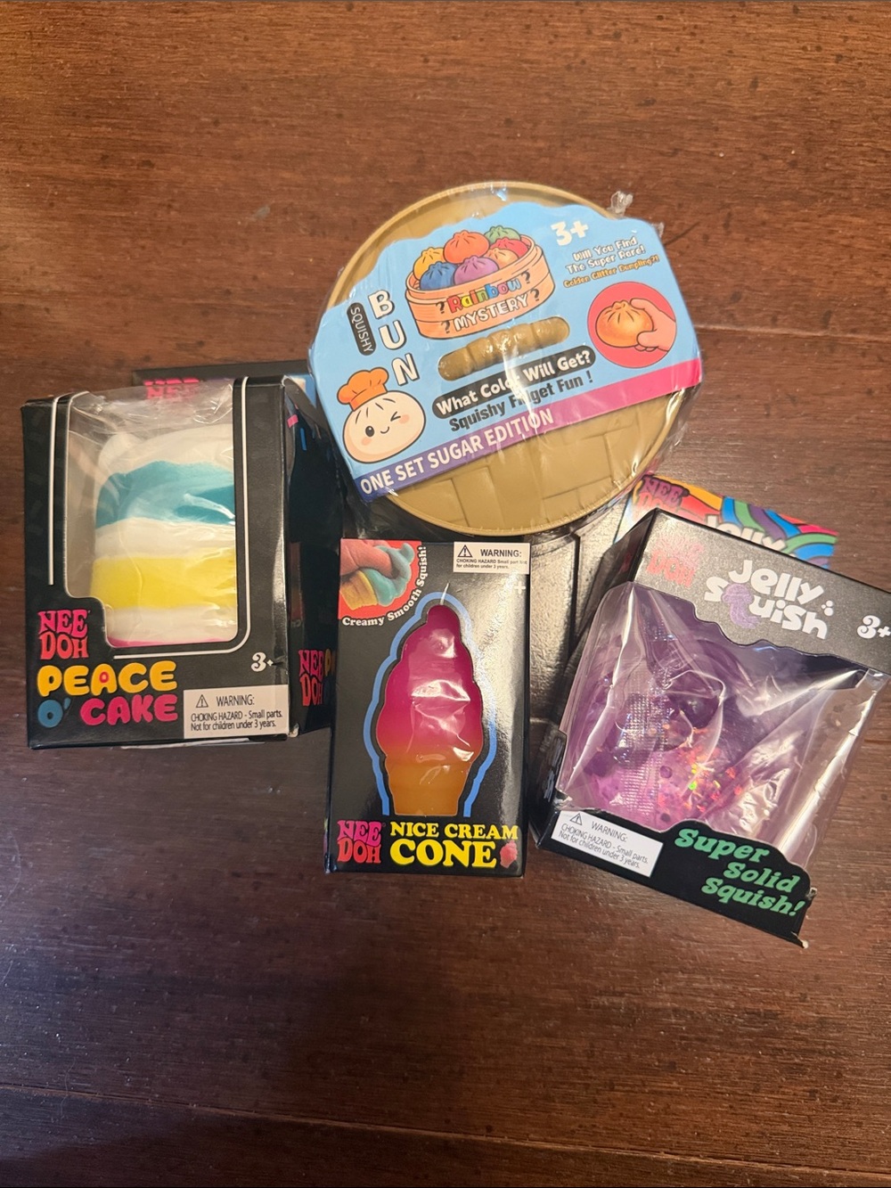 NeeDoh Bundle- peace Cake, nice Cream Cone, jelly Squish and a bun